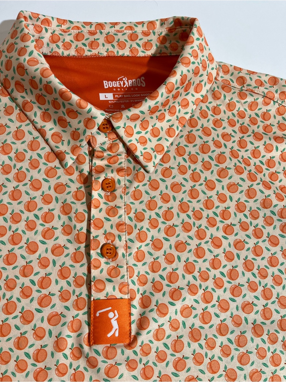 Bogey Bros Size Large Orange Peach Print Polo Tee Shirt Golf Funny - Picture 3 of 7